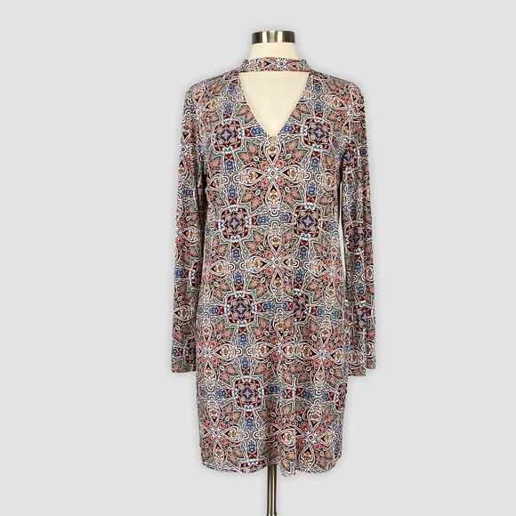 Laundry Shelli Segal Womens Choker Neck Long Sleeve Dress Paisley size Large - Picture 1 of 10